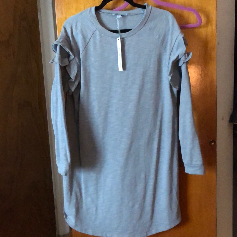 Blue Sweatshirt dress with ruffle sleeves